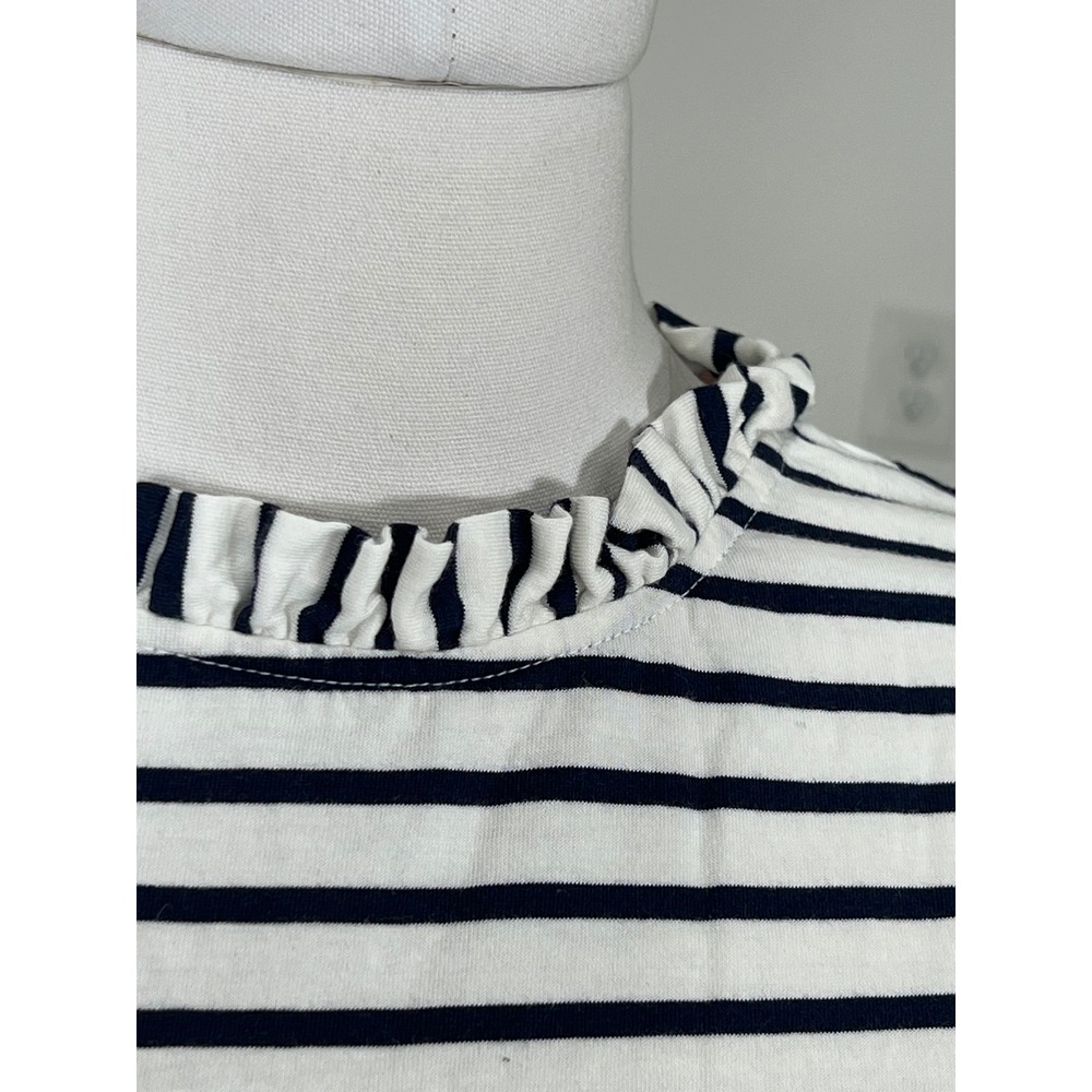 BODEN Navy Striped Long Sleeve Tee Ruffled Collar and Cuffs 100% Cotton - Picture 2 of 7